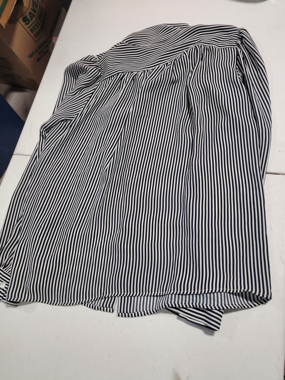 Premise Black & White Striped Tie-Neck Button-Down Blouse - Picture 3 of 3